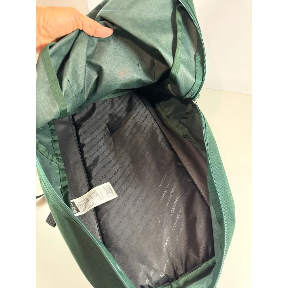 JanSport Cross Town Backpack Green Two Zipper Bottle Pocket School Travel